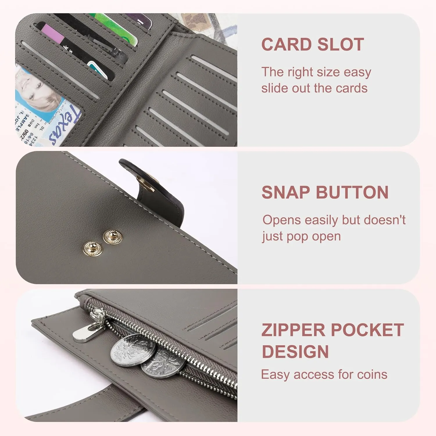 Women's Wallet RFID Blocking Leather Trifold Clutch Wallet Credit Card Holder Ladies Travel Wallet Purse with Pen Holder