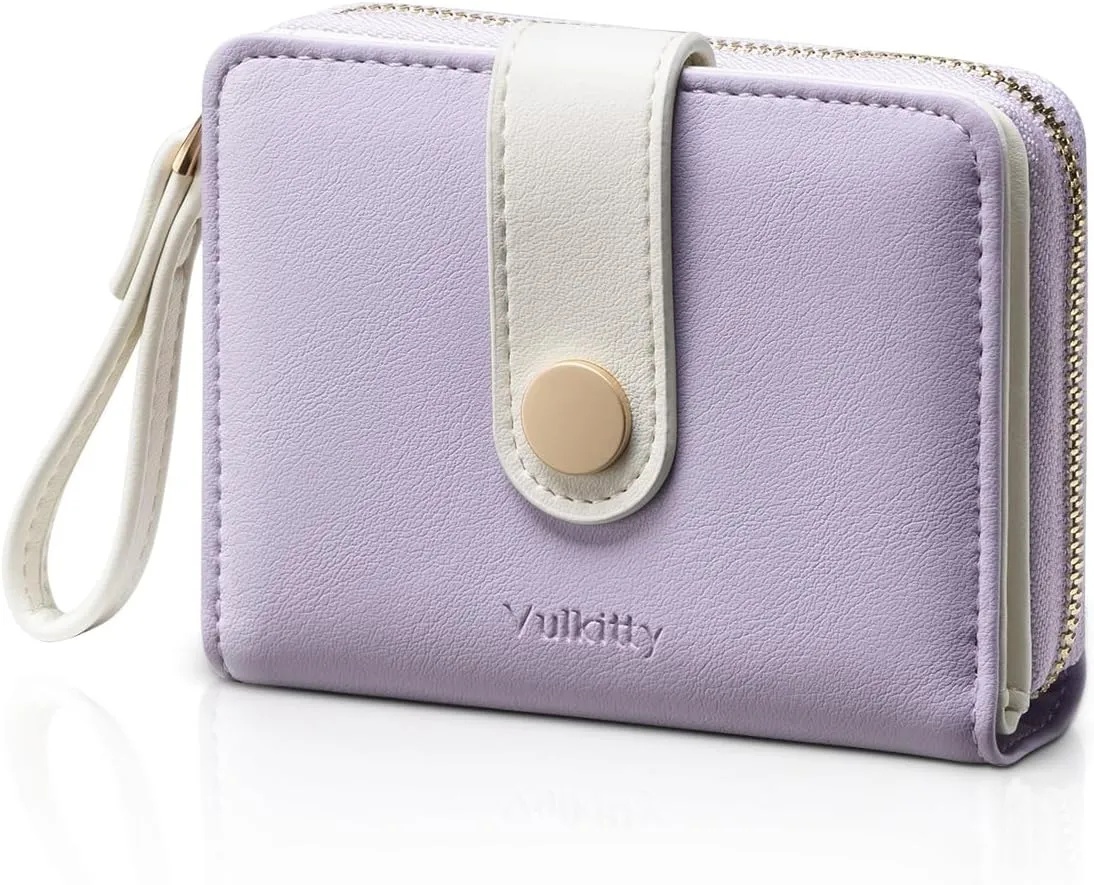 Women's Wallet Slim Leather Bifold Card Wallet for Women Small Compact Women's Purse Credit Card Holder with ID Window, Coins Zipper Pocket and Lanyard