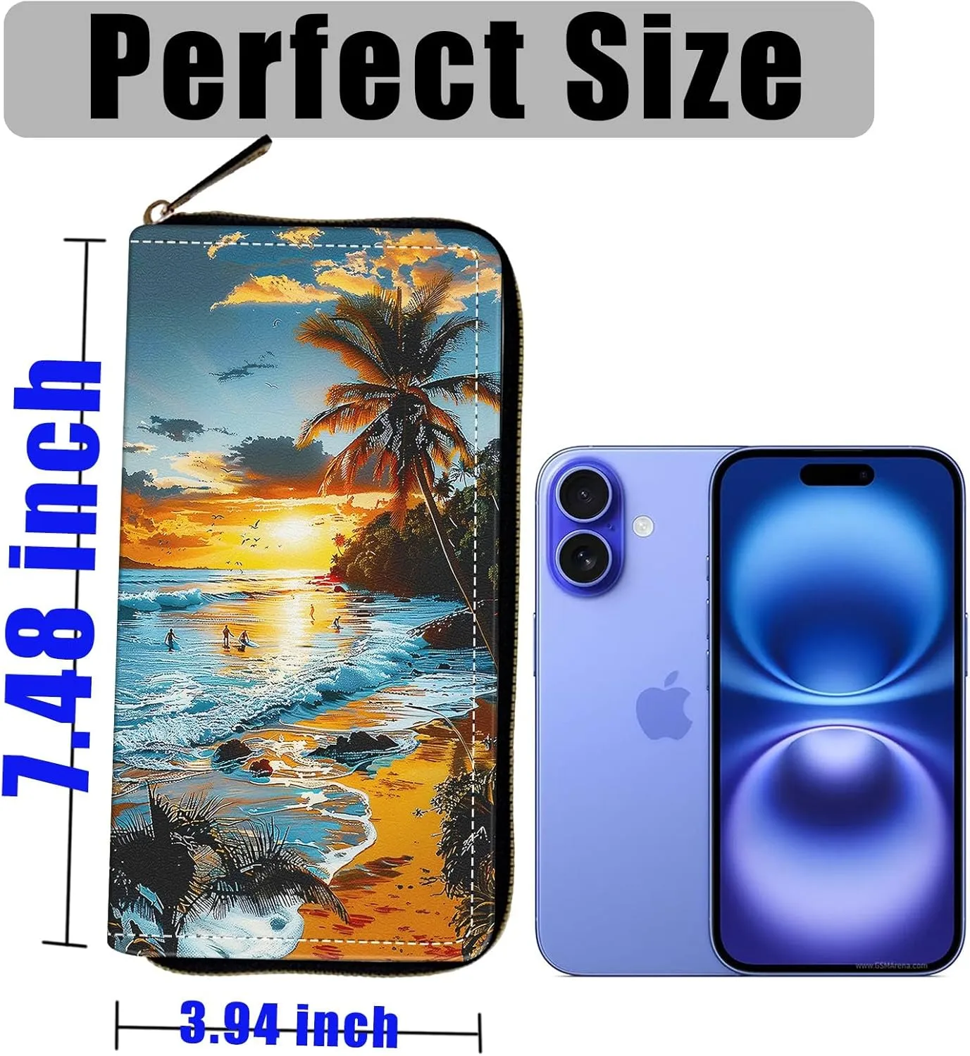 Women's Wallets,Wallet Wristlet for Women (Removable Wristlet) RFID Blocking Credit Card Holder Teen Girls PU Leather Phone Zip Around Men Wallet Clutch Travel Purse,Sunset Beach