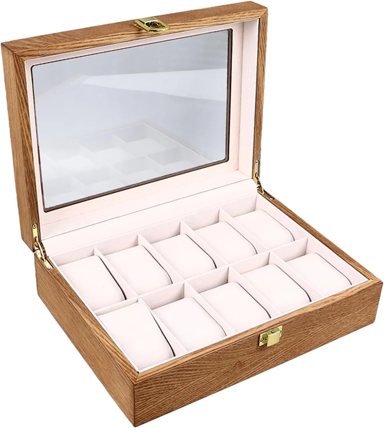 Wooden Watch Box 10 Slots, Watch Box, Watch Case with Large Capacity, Wooden Watch Display Storage Box with Transparent Lid, Watch Box Organizer for Present for Loved One or Shop Display