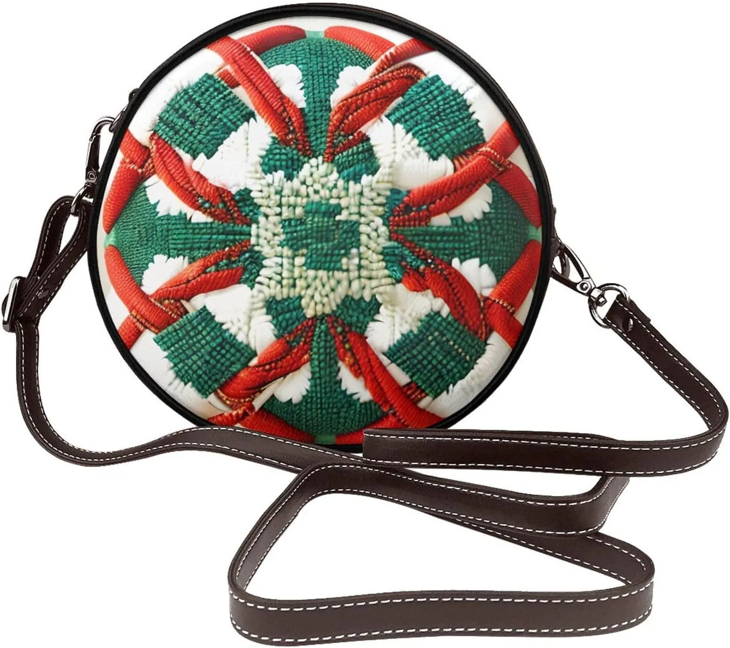 Woolen Fabric Pattern Removable Shoulder Strap Waterproof Leather Shoulder Round Bag Crossbody Bag Travel Shopping Dating Handbag Purse