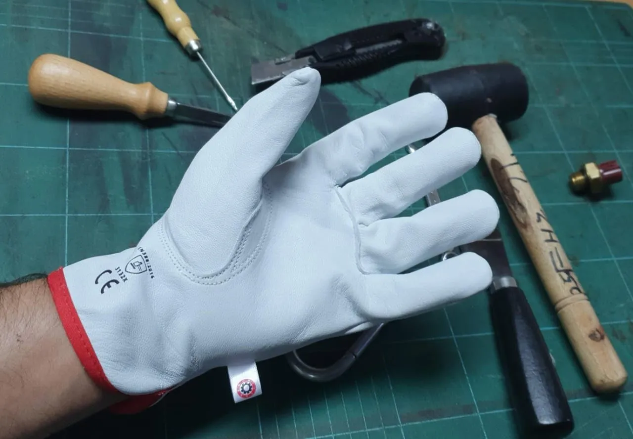 Work Gloves, Top Grain Goatskin Leather, Keystone Thumb, EN388 Certified, 2 Pairs, White