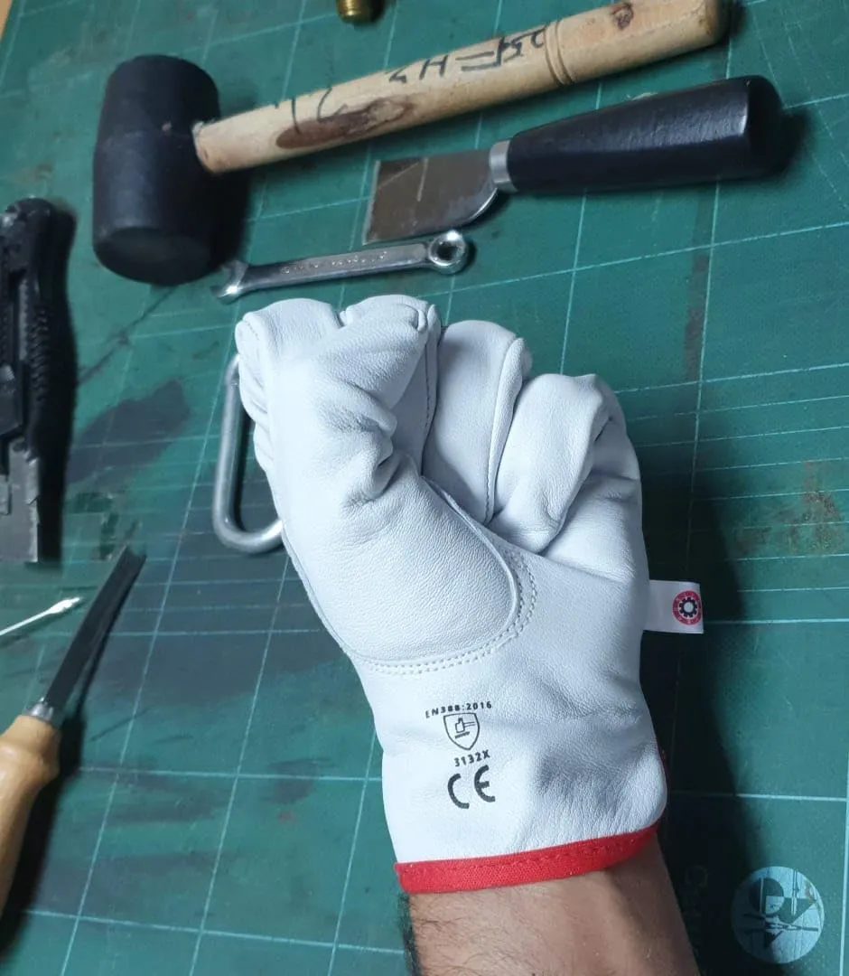 Work Gloves, Top Grain Goatskin Leather, Keystone Thumb, EN388 Certified, 2 Pairs, White