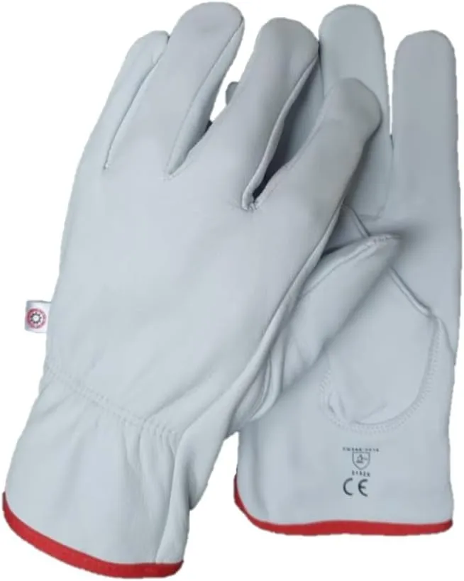 Work Gloves, Top Grain Goatskin Leather, Keystone Thumb, EN388 Certified, 2 Pairs, White
