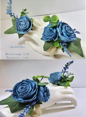 Wrist Corsage & Boutonniere Set made with Everlasting Sola Wood Flowers - Stretch Band