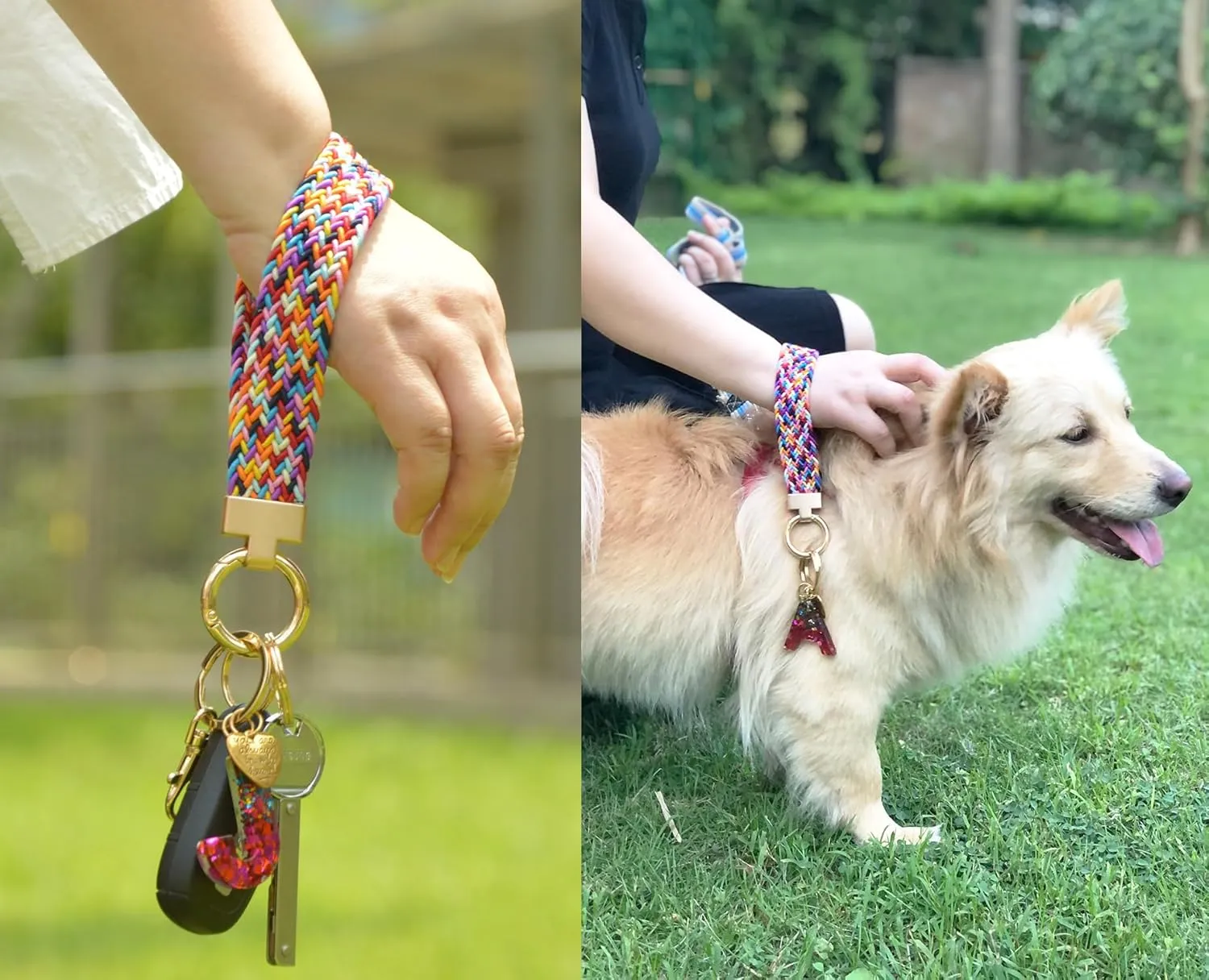 Wristlet Keychain with Initial Letter Colourful Braided Cute Wrist Lanyards Strap for Keys Wallet Handbag Phone