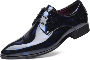 WUIWUIYU Men's Big Size Lace-Up Wedding Party Prom Semi-Formal Dress Wingtips Synthetic Leather Oxfords Shoes