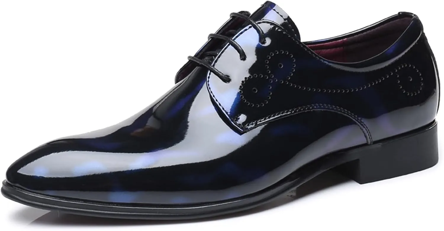 WUIWUIYU Men's Big Size Lace-Up Wedding Party Prom Semi-Formal Dress Wingtips Synthetic Leather Oxfords Shoes