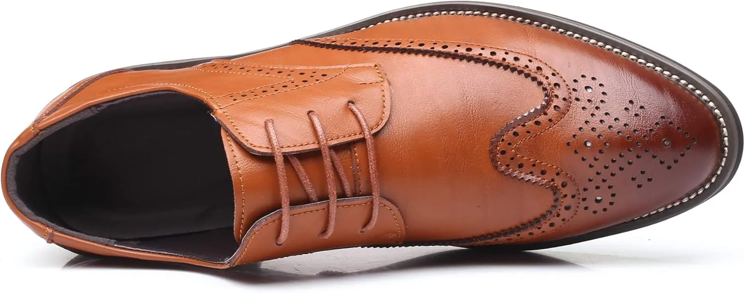 WUIWUIYU Men's Manmade Leather Lace-up Wedding Business Formal Dress Wingtips Brogue Shoes Oxfords