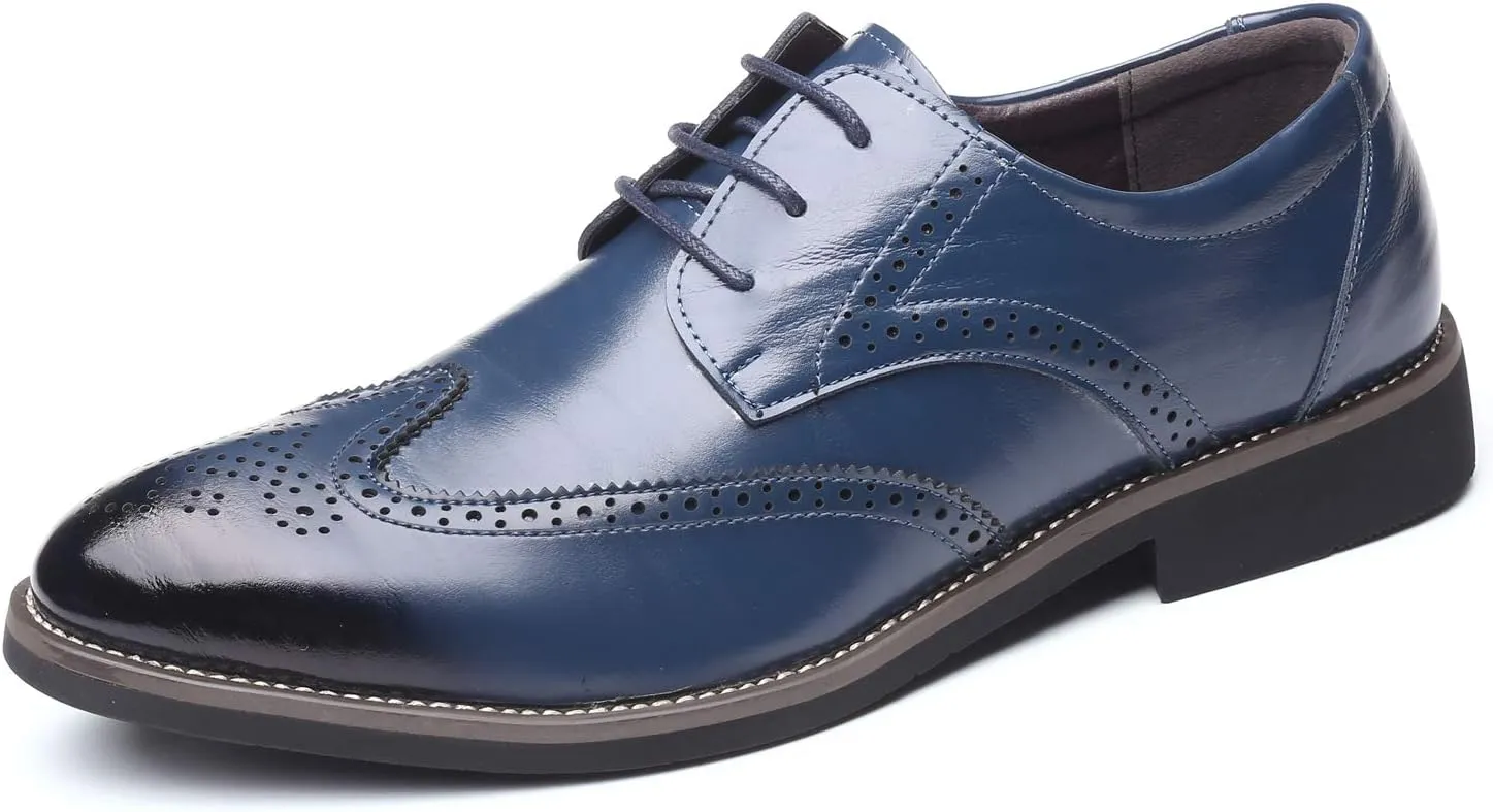 WUIWUIYU Men's Manmade Leather Lace-up Wedding Business Formal Dress Wingtips Brogue Shoes Oxfords