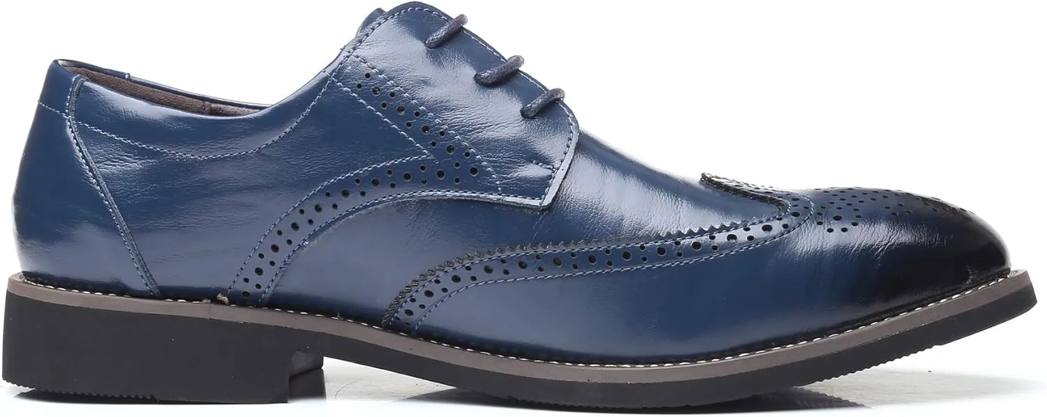 WUIWUIYU Men's Manmade Leather Lace-up Wedding Business Formal Dress Wingtips Brogue Shoes Oxfords