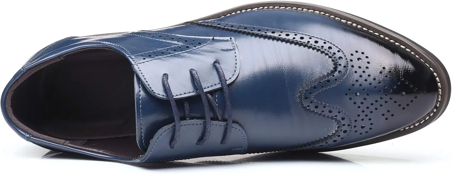 WUIWUIYU Men's Manmade Leather Lace-up Wedding Business Formal Dress Wingtips Brogue Shoes Oxfords