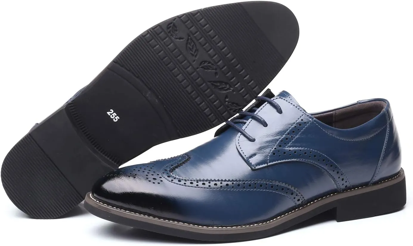 WUIWUIYU Men's Manmade Leather Lace-up Wedding Business Formal Dress Wingtips Brogue Shoes Oxfords
