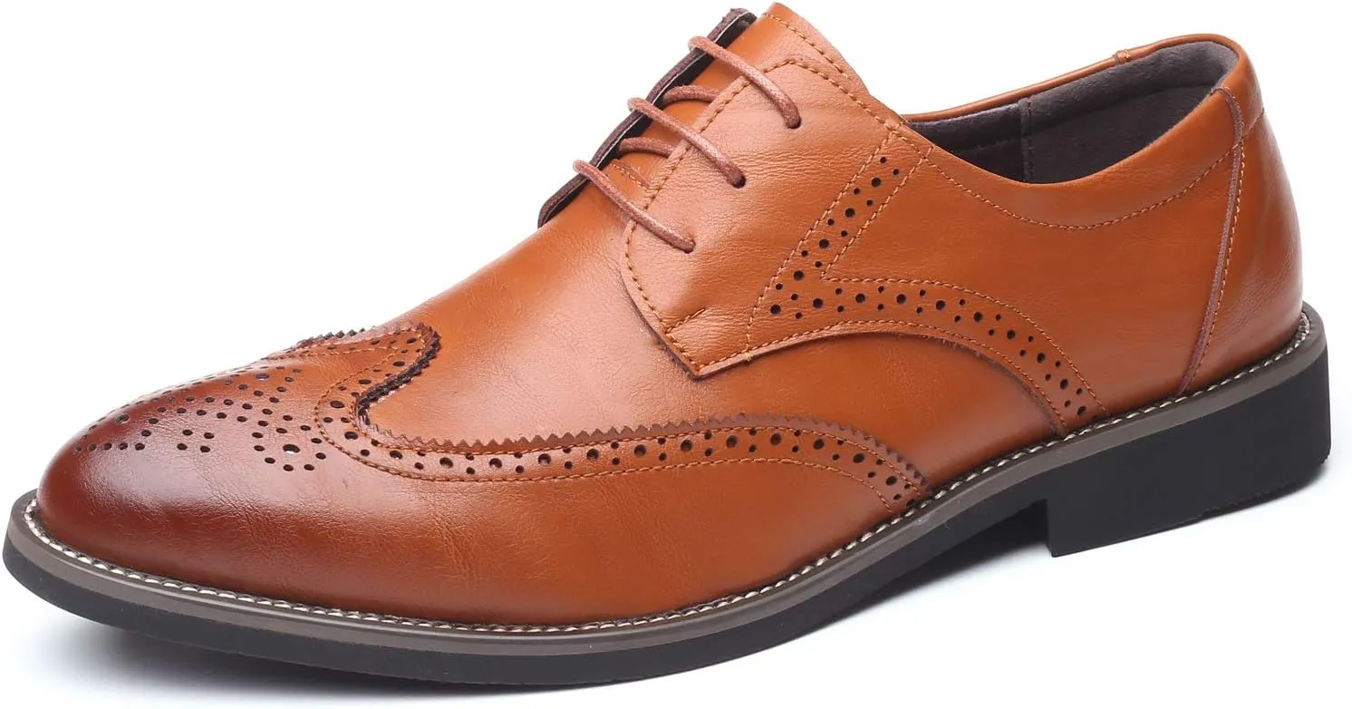 WUIWUIYU Men's Manmade Leather Lace-up Wedding Business Formal Dress Wingtips Brogue Shoes Oxfords