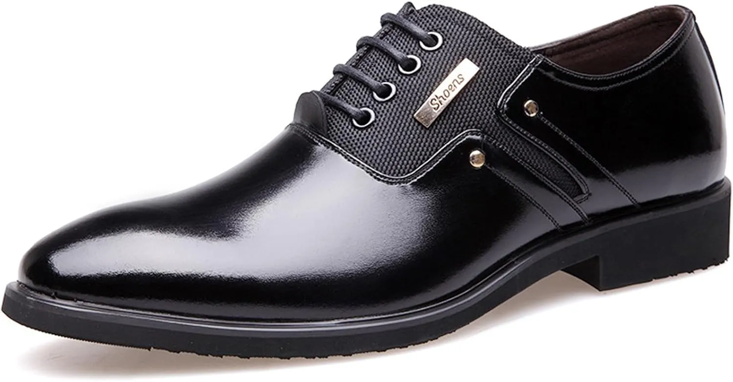 WUIWUIYU Men's Nice Looking Smart Casual High Gloss Shoes Slip-on/Lace-up Formal Dress Oxfords