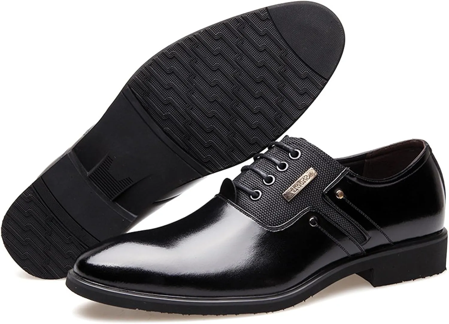 WUIWUIYU Men's Nice Looking Smart Casual High Gloss Shoes Slip-on/Lace-up Formal Dress Oxfords