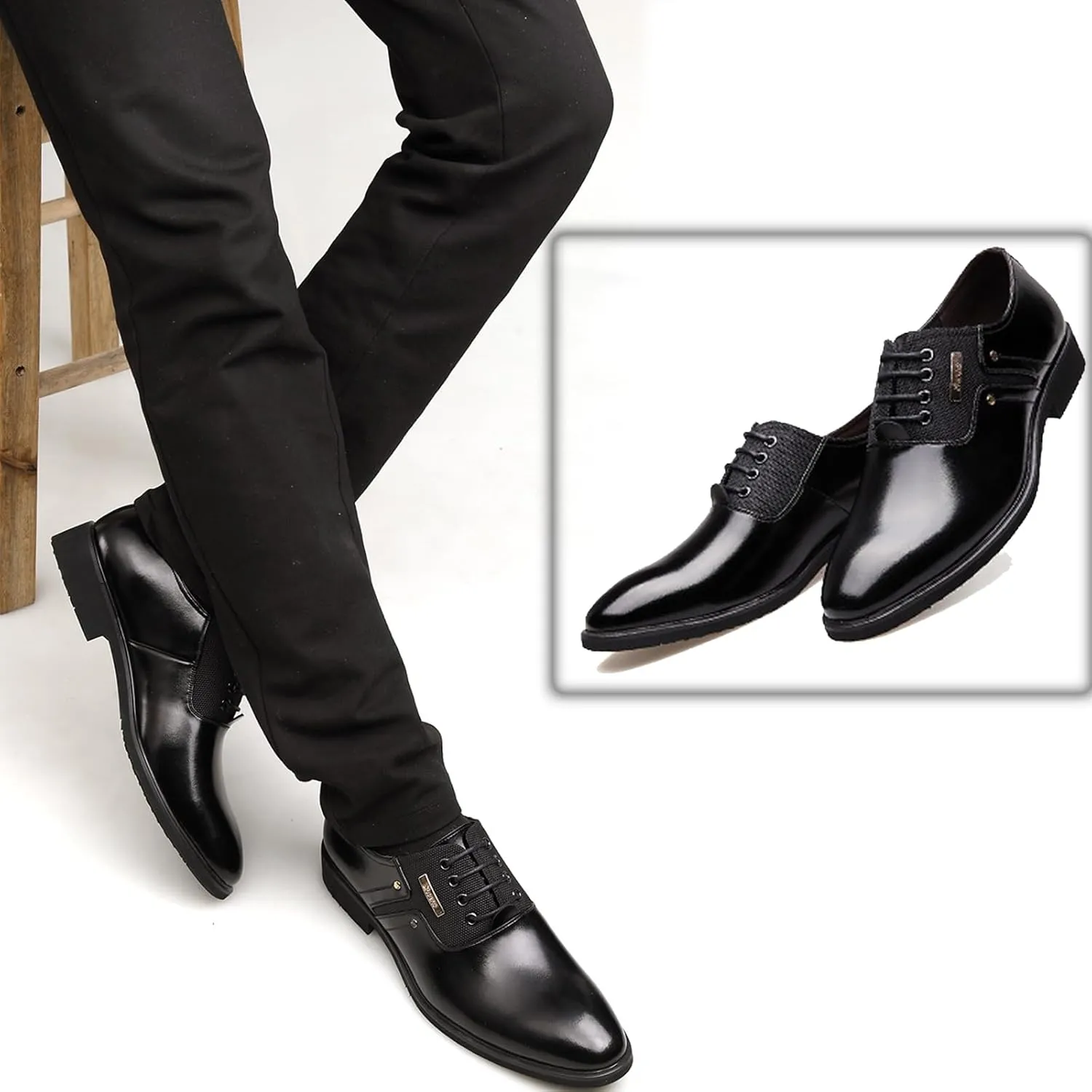 WUIWUIYU Men's Nice Looking Smart Casual High Gloss Shoes Slip-on/Lace-up Formal Dress Oxfords