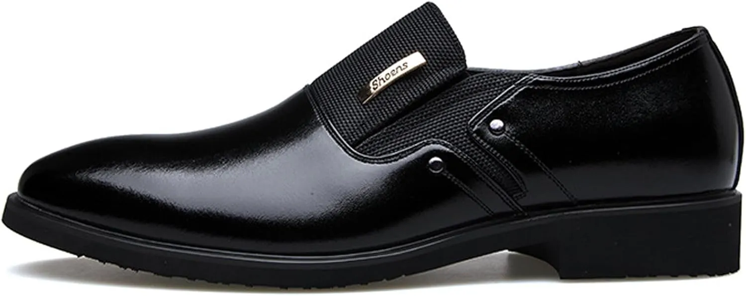 WUIWUIYU Men's Nice Looking Smart Casual High Gloss Shoes Slip-on/Lace-up Formal Dress Oxfords