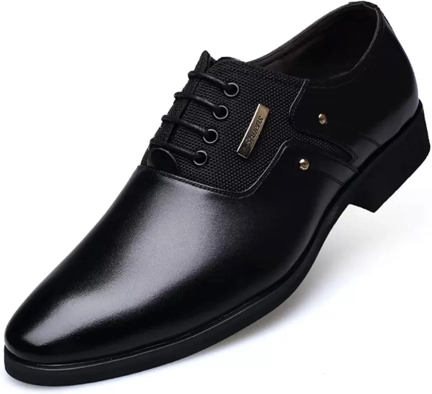WUIWUIYU Men's Nice Looking Smart Casual High Gloss Shoes Slip-on/Lace-up Formal Dress Oxfords