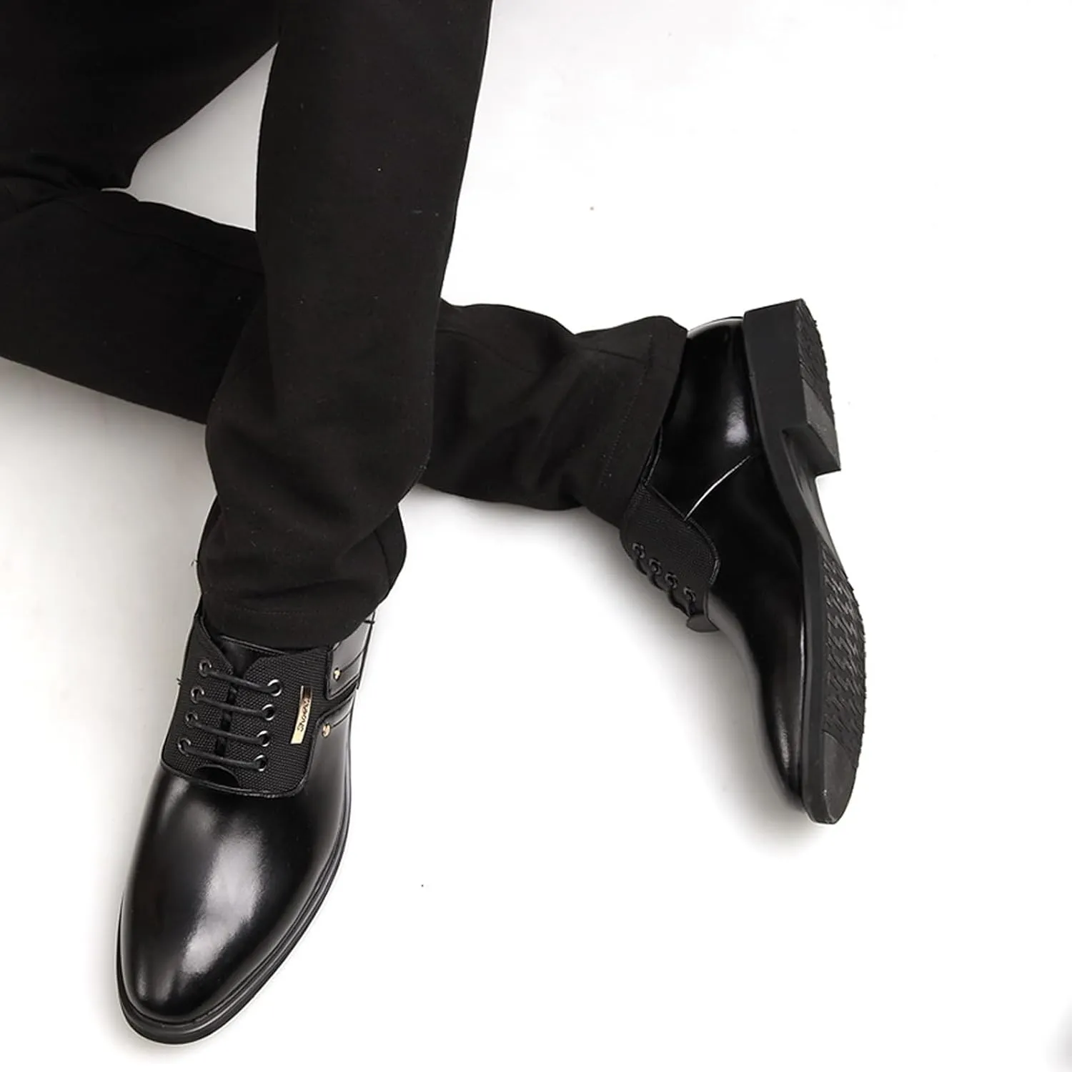 WUIWUIYU Men's Nice Looking Smart Casual High Gloss Shoes Slip-on/Lace-up Formal Dress Oxfords