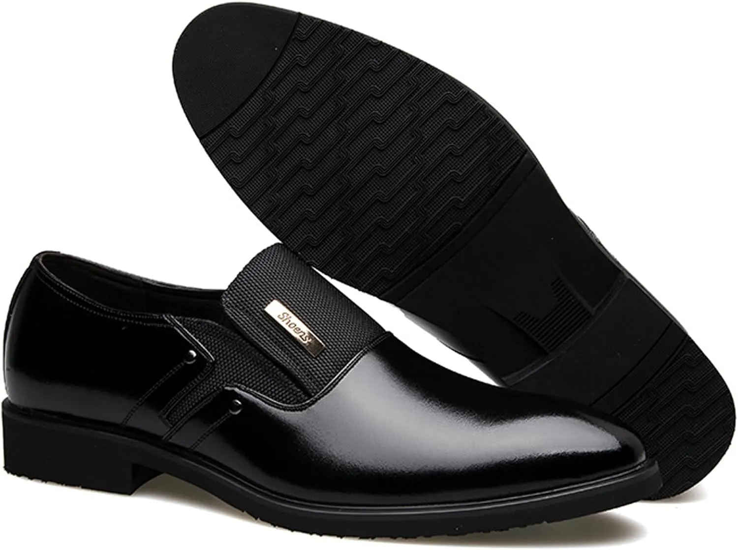 WUIWUIYU Men's Nice Looking Smart Casual High Gloss Shoes Slip-on/Lace-up Formal Dress Oxfords