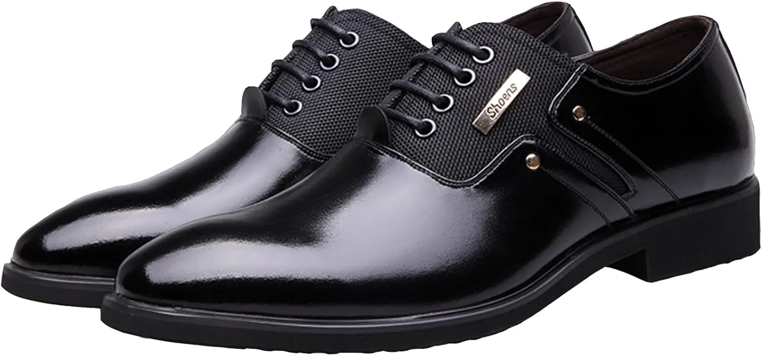 WUIWUIYU Men's Nice Looking Smart Casual High Gloss Shoes Slip-on/Lace-up Formal Dress Oxfords