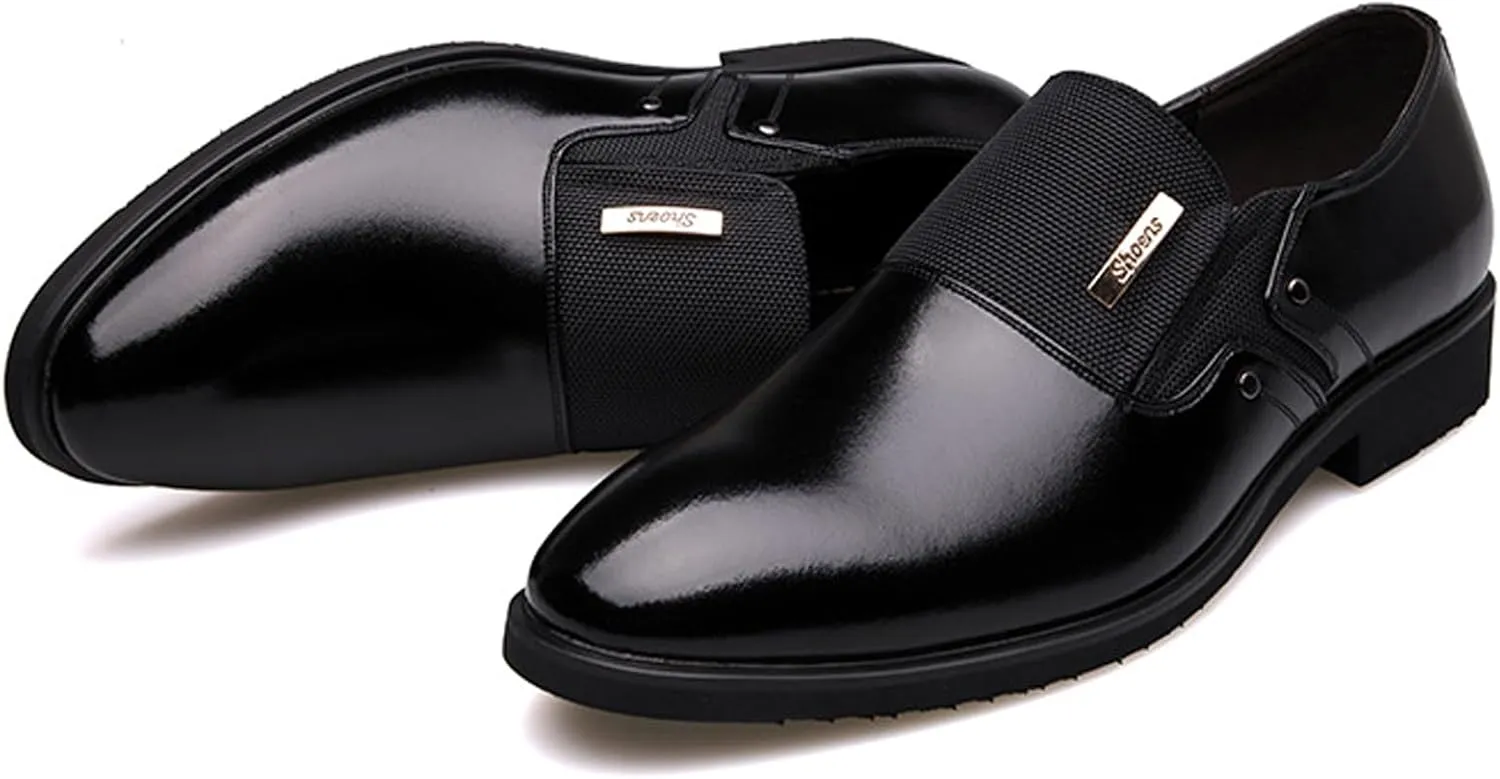 WUIWUIYU Men's Nice Looking Smart Casual High Gloss Shoes Slip-on/Lace-up Formal Dress Oxfords