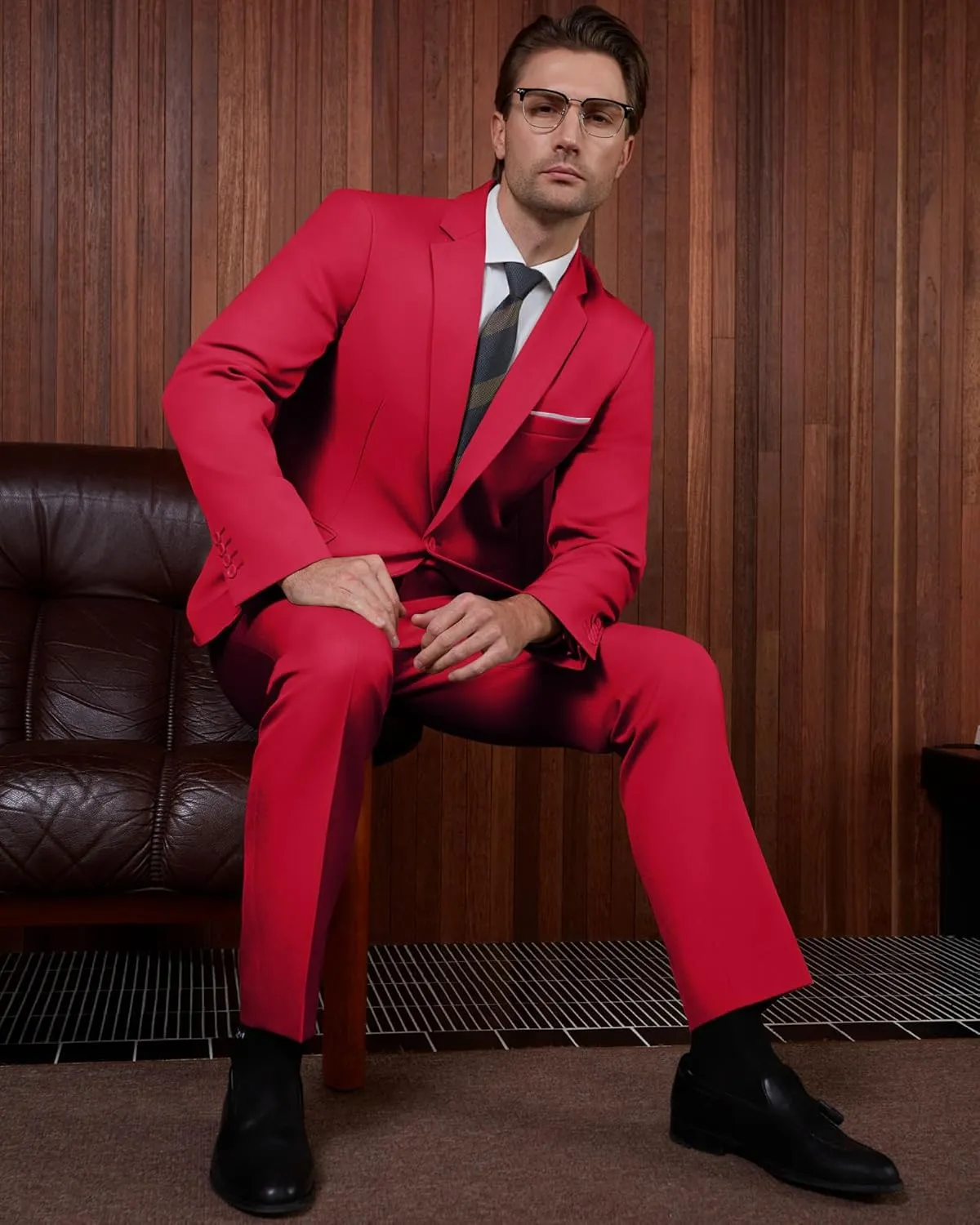 WULFUL Men's 2 Piece Suits Slim Fit Two Button Blazer Jacket Pants Set for Party,Wedding and Business