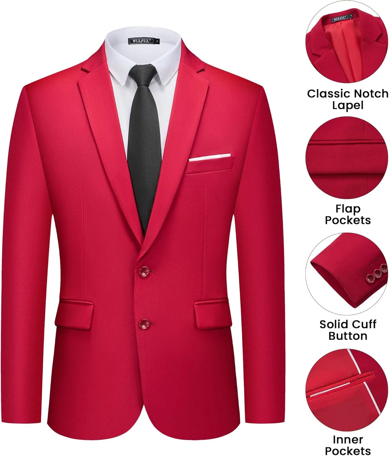 WULFUL Men's 2 Piece Suits Slim Fit Two Button Blazer Jacket Pants Set for Party,Wedding and Business