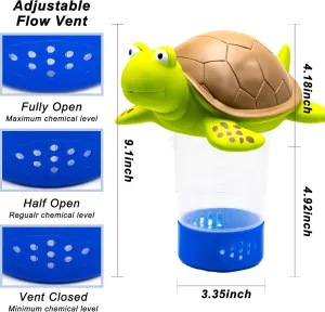 WWD POOL Chlorine Floater, Animal Pool Chlorine Dispenser for Chemical Tablets Fits 3 Inch Tabs Bromine Holder(Turtle)