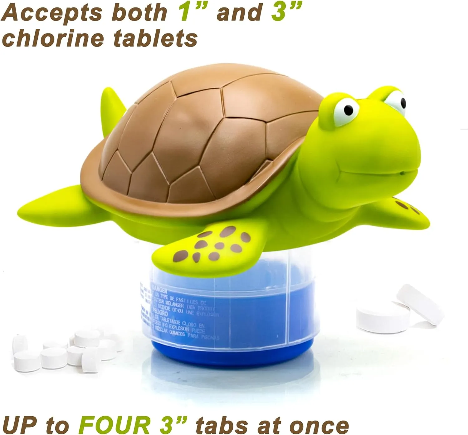 WWD POOL Chlorine Floater, Animal Pool Chlorine Dispenser for Chemical Tablets Fits 3 Inch Tabs Bromine Holder(Turtle)