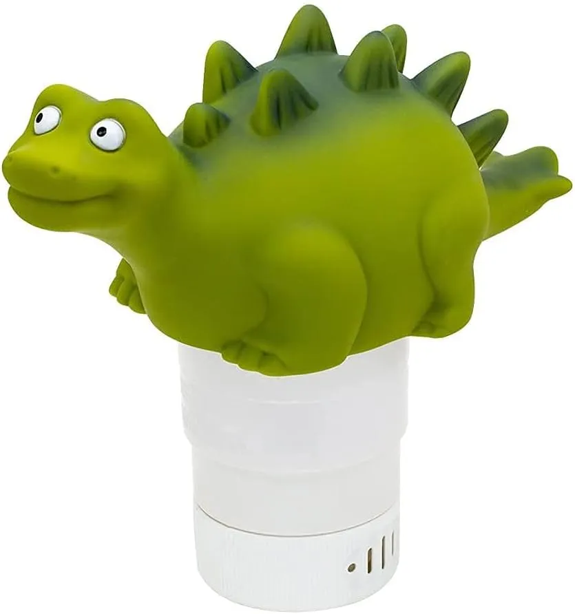 WWD POOL Pool Chlorine Floater, Floating Pool Chlorine Dispenser (Green Dinosaur), Fits 1 and 3 Inch Tablets for Large and Small Pools, Spa, Hot Tub