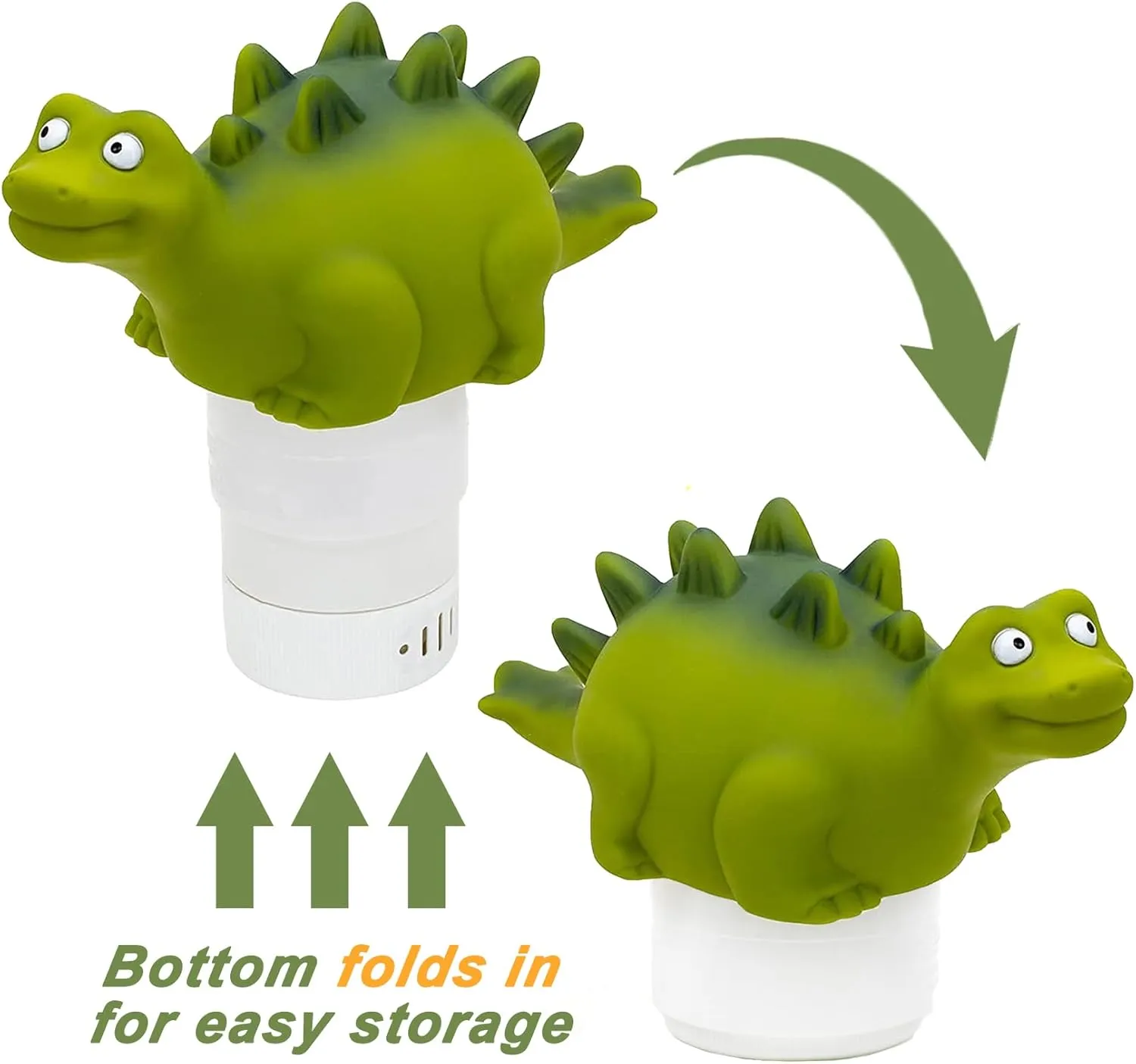 WWD POOL Pool Chlorine Floater, Floating Pool Chlorine Dispenser (Green Dinosaur), Fits 1 and 3 Inch Tablets for Large and Small Pools, Spa, Hot Tub