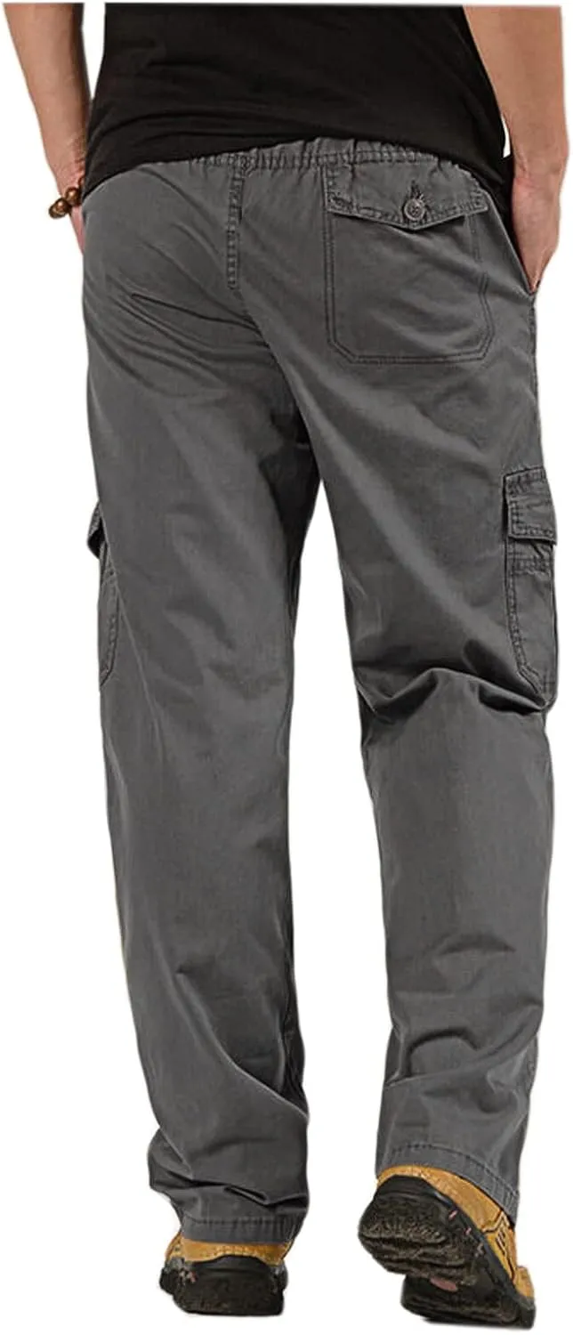 WZIKAI Mens Cargo Pants Elastic Waist Joggers for Men Workout Sweatpants Casual Long Trousers