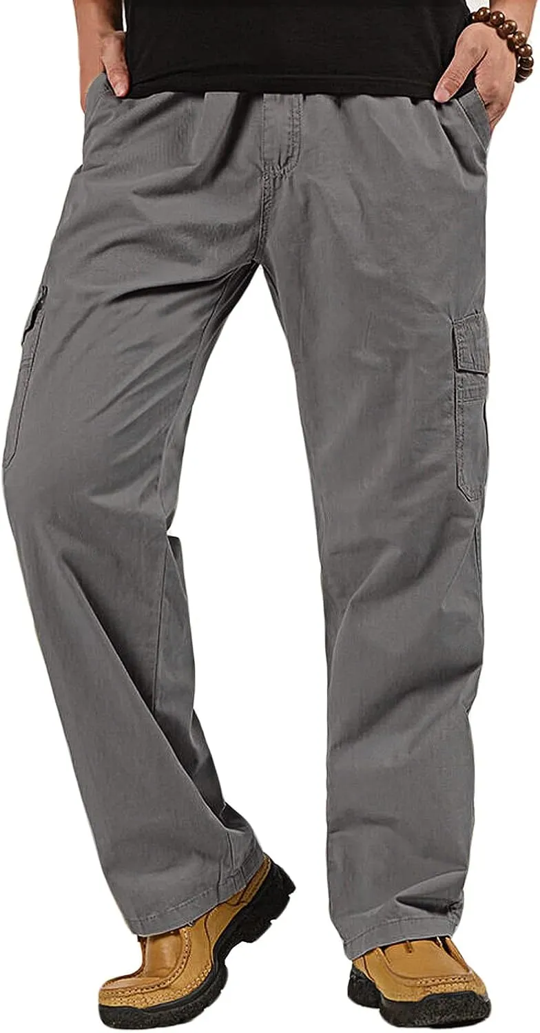 WZIKAI Mens Cargo Pants Elastic Waist Joggers for Men Workout Sweatpants Casual Long Trousers