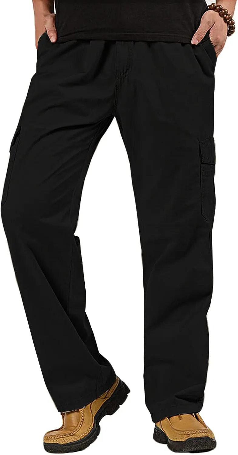 WZIKAI Mens Cargo Pants Elastic Waist Joggers for Men Workout Sweatpants Casual Long Trousers