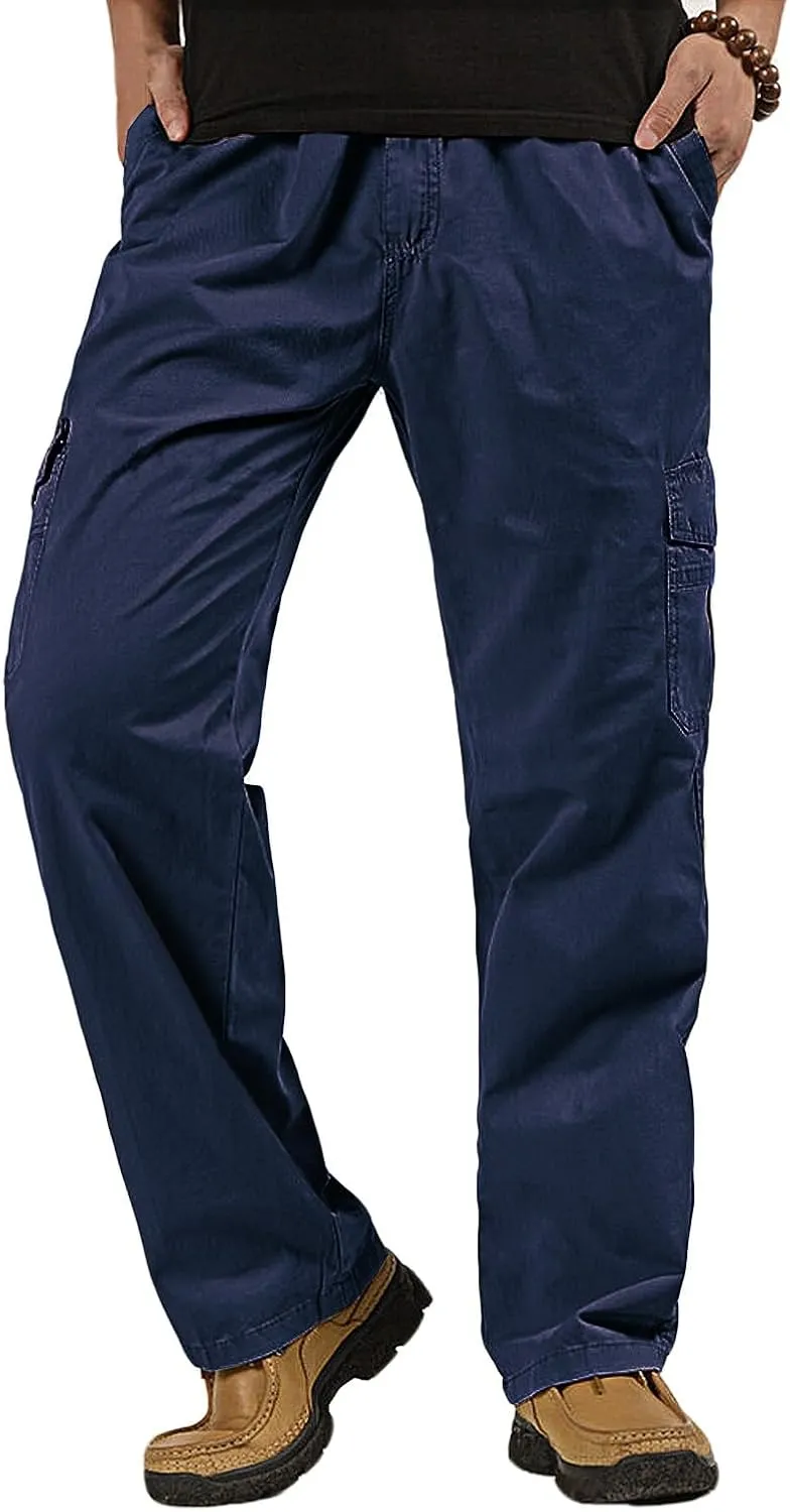 WZIKAI Mens Cargo Pants Elastic Waist Joggers for Men Workout Sweatpants Casual Long Trousers