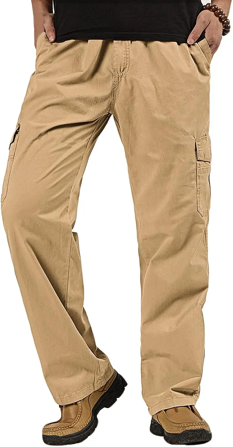 WZIKAI Mens Cargo Pants Elastic Waist Joggers for Men Workout Sweatpants Casual Long Trousers