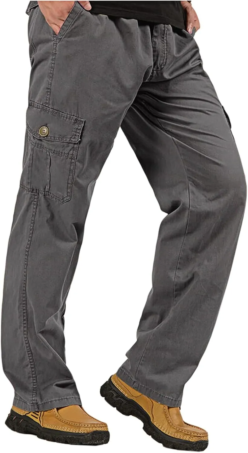 WZIKAI Mens Cargo Pants Elastic Waist Joggers for Men Workout Sweatpants Casual Long Trousers