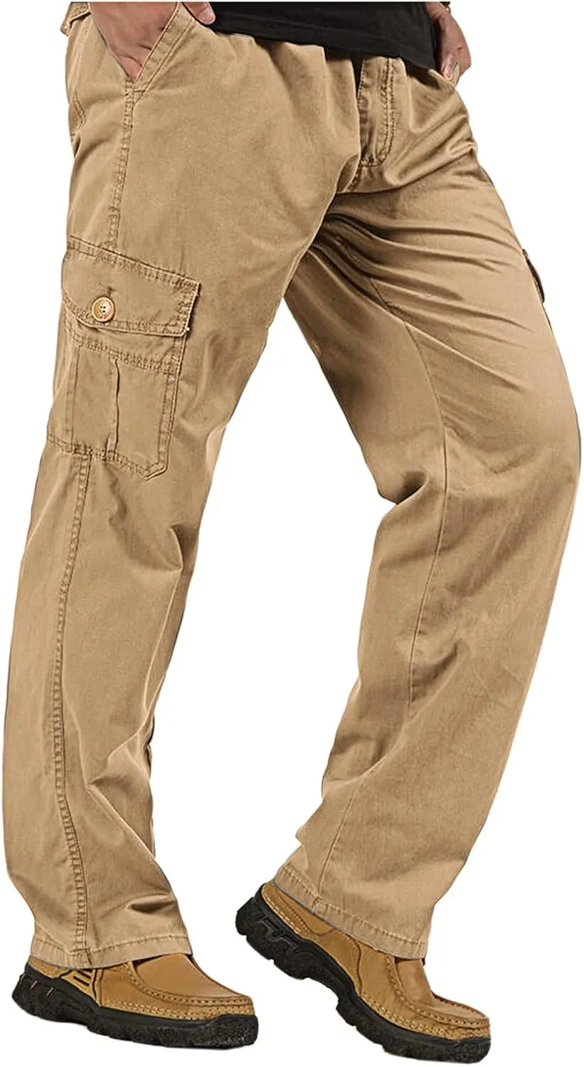 WZIKAI Mens Cargo Pants Elastic Waist Joggers for Men Workout Sweatpants Casual Long Trousers