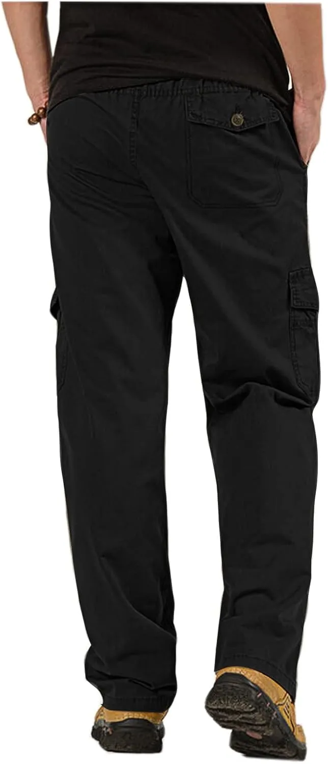 WZIKAI Mens Cargo Pants Elastic Waist Joggers for Men Workout Sweatpants Casual Long Trousers