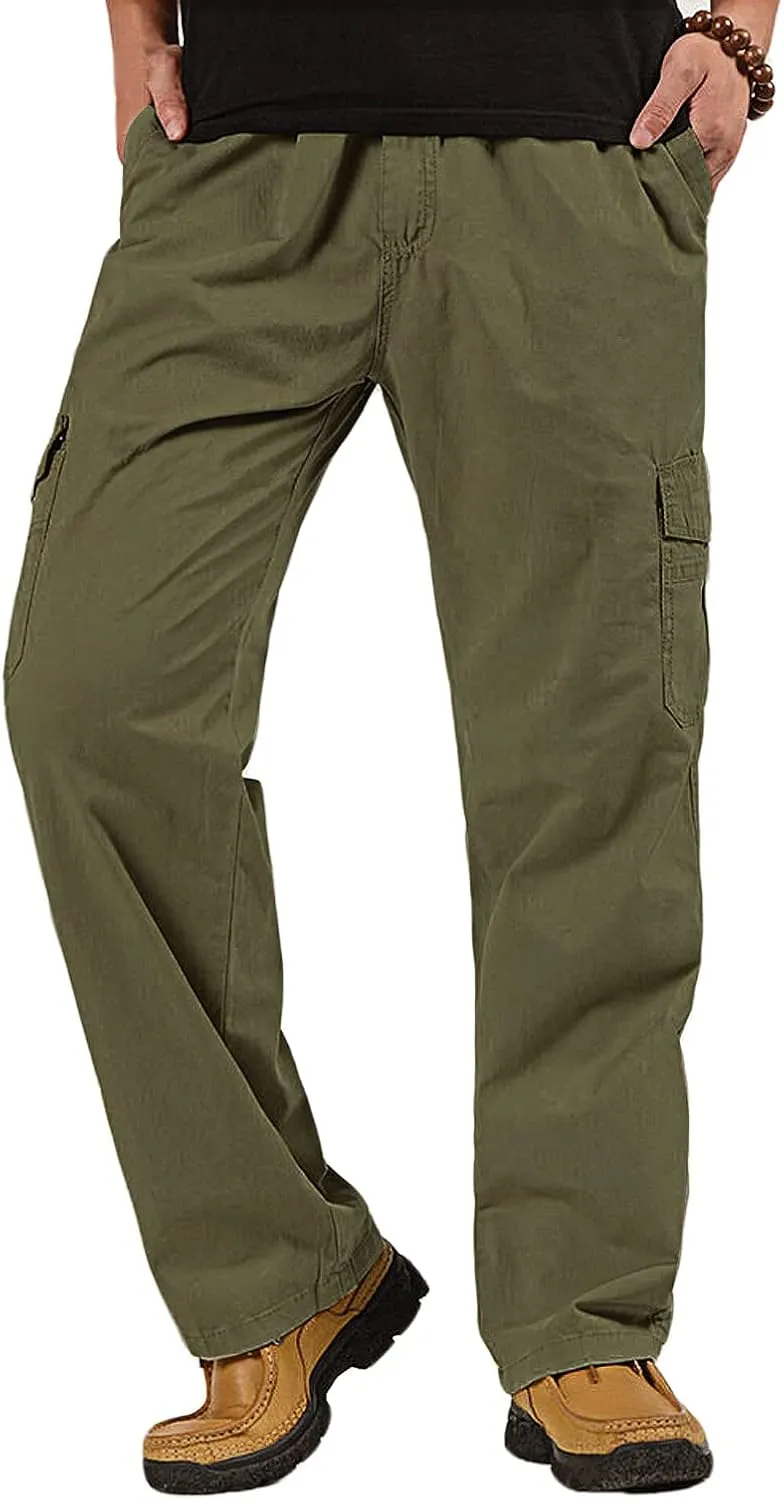 WZIKAI Mens Cargo Pants Elastic Waist Joggers for Men Workout Sweatpants Casual Long Trousers