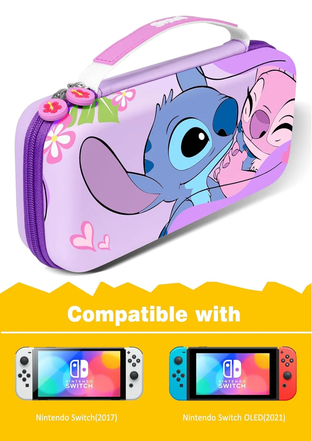 Xcitifun Carrying Case Designed for Nintendo Switch for Kids Girls Boys Cute Kawaii Travel Carry Bag for Switch/Lite/OLED 10 Game Cartridge Switch Protective Cover Carrying Cases - Sweetheart