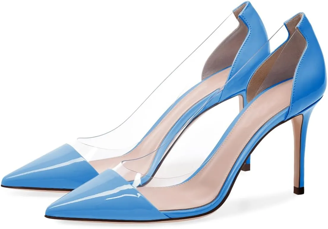 XINIUNIU Clear Heels for Women Transparent Pointed Toe Stiletto Pumps Slip On Closed Toe 4 Inch Bridal Evening Wedding Party Sexy Dress Shoes