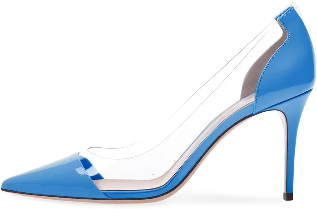 XINIUNIU Clear Heels for Women Transparent Pointed Toe Stiletto Pumps Slip On Closed Toe 4 Inch Bridal Evening Wedding Party Sexy Dress Shoes