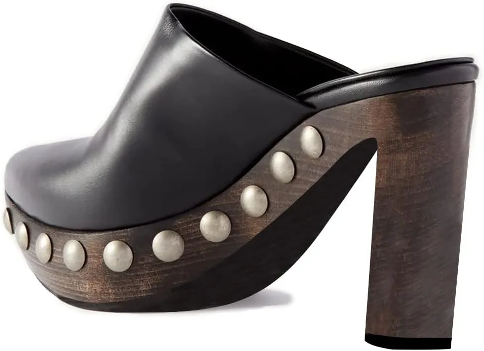 XYD Cork Platform Super High Heels Mules for Women Chunky Block Studded Closed Round Toe Slides Sandals Backless Fashion Dress Club Shoes