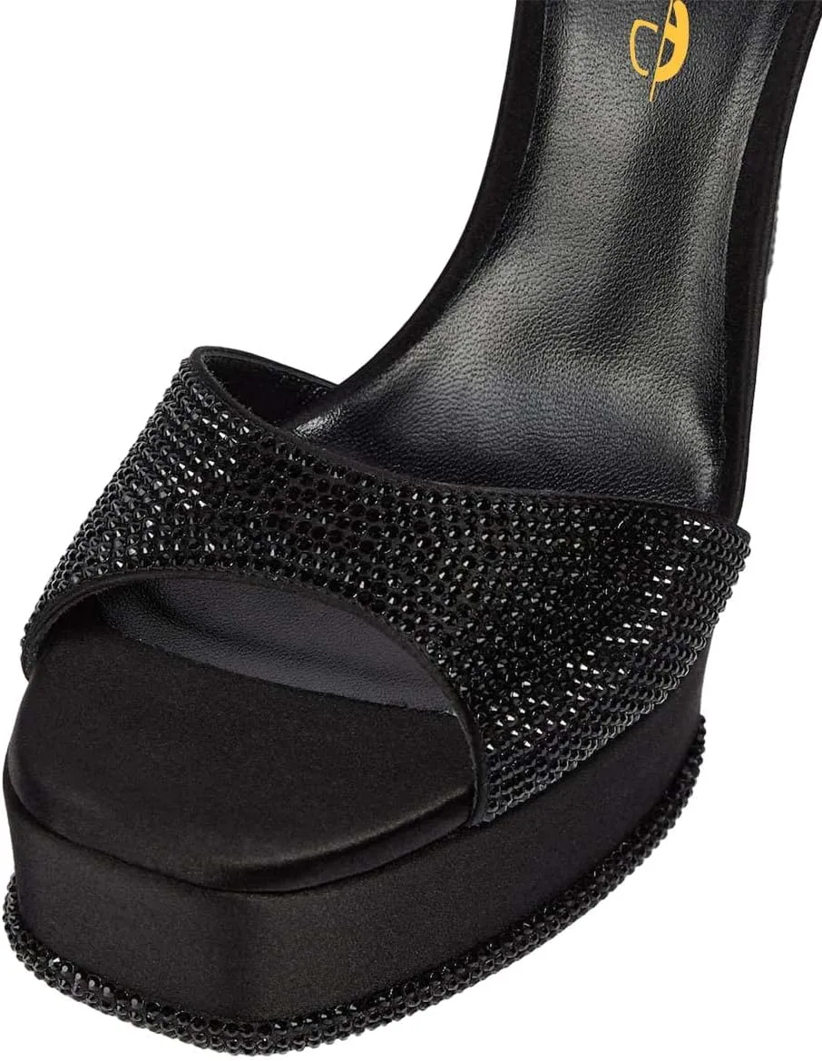 XYD Women Bling Rhinestones Platform Sandals Open Square Toe Super High Heel Stiletto Ankle Strap Buckled Pumps Cocktail Party Event Dress Shoes