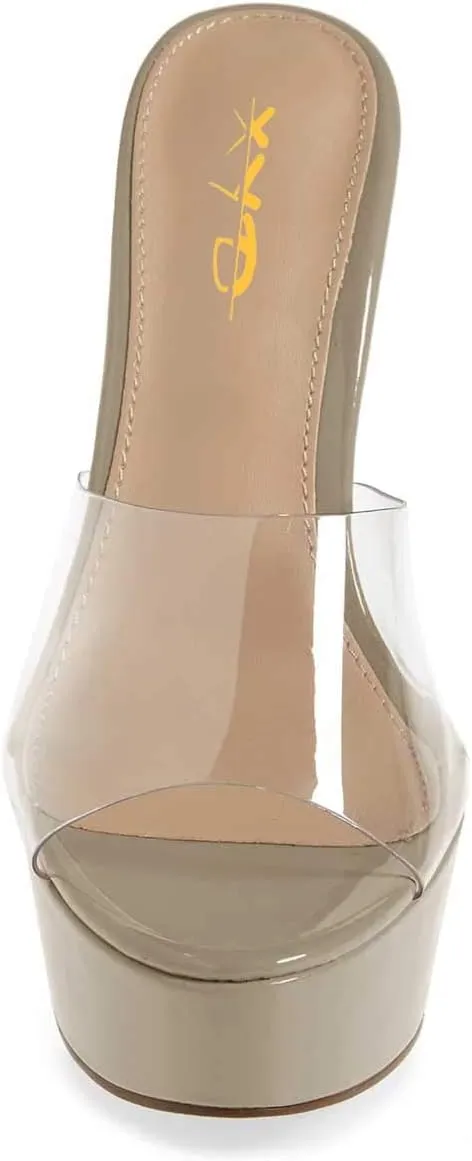 XYD Women Chic Platform Slide Mules Stiletto High Heel Peep Toe Sandals Transparent Summer Wedding Party Dancing Shoes
