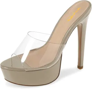 XYD Women Chic Platform Slide Mules Stiletto High Heel Peep Toe Sandals Transparent Summer Wedding Party Dancing Shoes