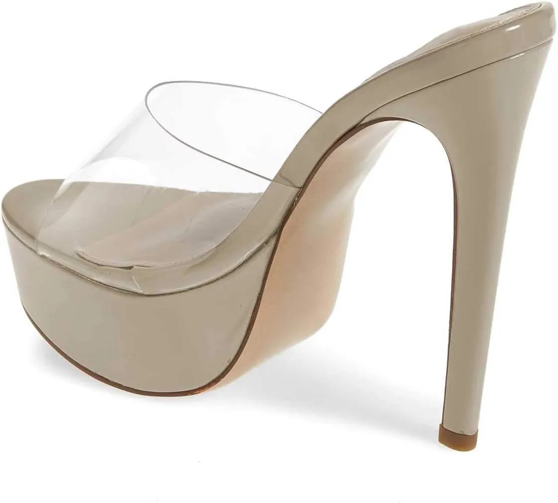 XYD Women Chic Platform Slide Mules Stiletto High Heel Peep Toe Sandals Transparent Summer Wedding Party Dancing Shoes